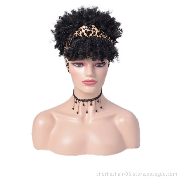 Wholesale Ombre Blonde Fluffy Turban Afro Short Kinky Curly Headband wig Synthetic Wigs With Headband Attached For Black Women